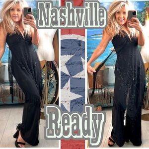 VTG Aggie,Cowgirl Up In Nashville!Beaded-Wrap & Fringed Jumpsuit,Halter,Size Med